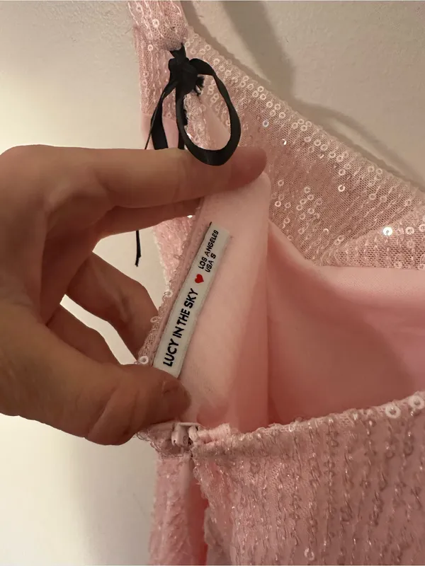 Lucy in the Sky Sequin Black Ribbon A-line Dress pink small - Image 4