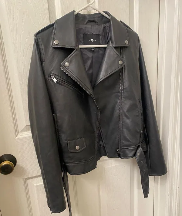 7 For All Mankind Black Faux Leather Jacket - Image 3