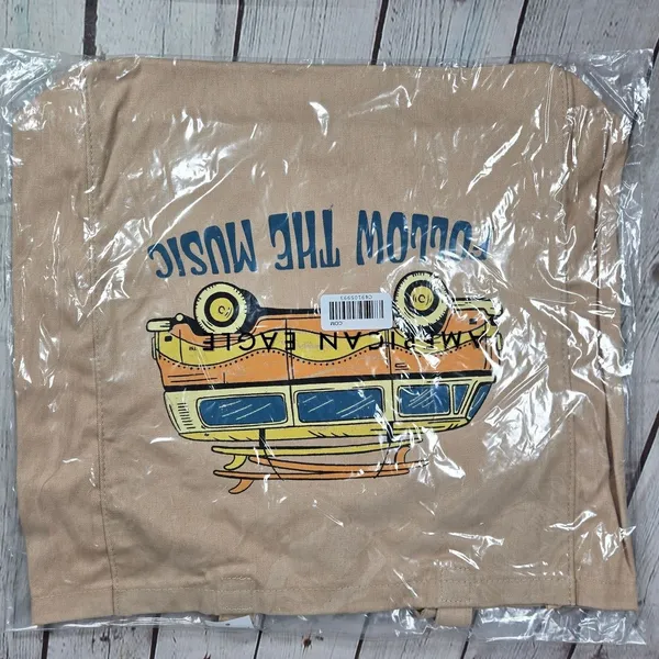 American Eagle Canvas‎ Tote Bag Follow The Music Van Surfboard Graphic Beige - Image 11
