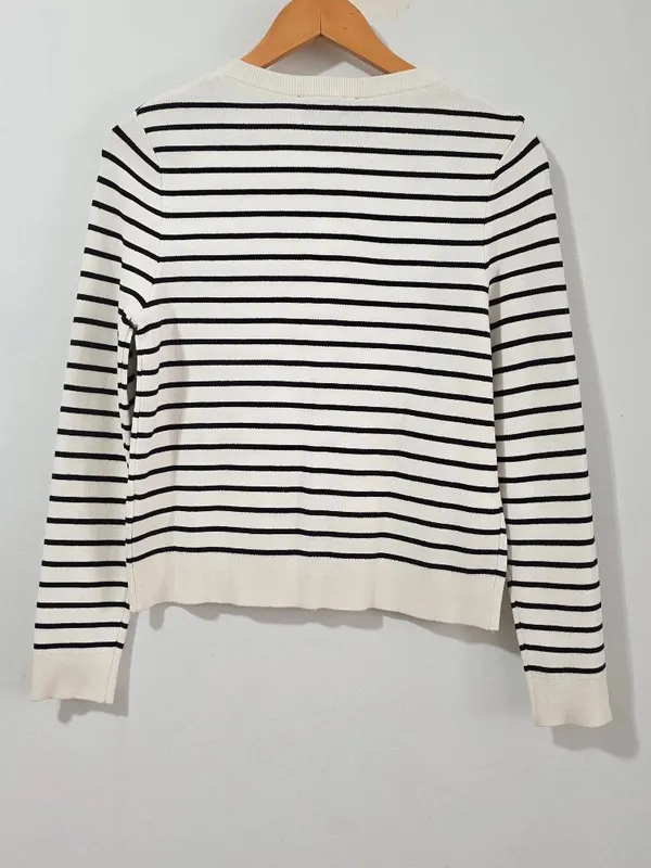 Zara Striped Knit Cardigan Long Sleeve - White/Black - Size S - 5755 - Image 6