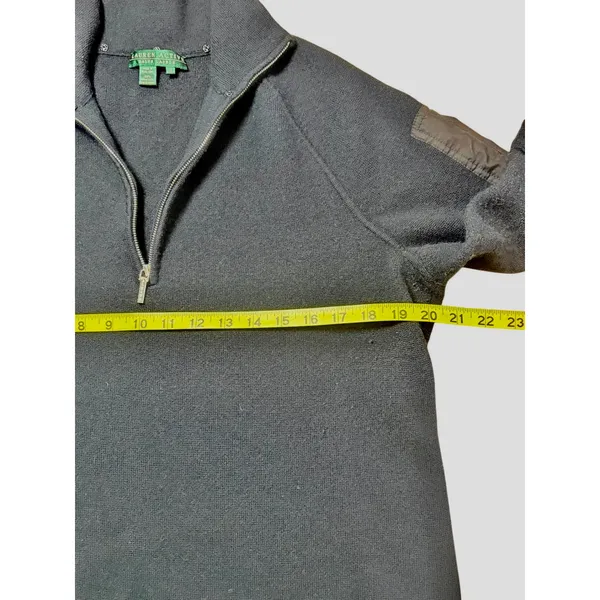 Lauren Ralph Lauren Active Black 100% Merino Wool Quarter Zip Sweater XL Moto - Image 3