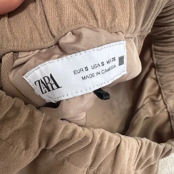 Zara Women Taupe Corduroy Wide‎ Leg Elastic Waist Drawstring Pants Size Small S - Image 4