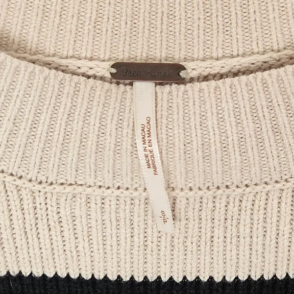Free People Easy Street Striped Crop Sweater Cream‎ Black Knit Womens Small - Image 7