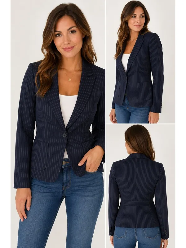The Limited Stretch Women’s Small Navy Pinstripe Blazer Y2K Made in USA - Image 2