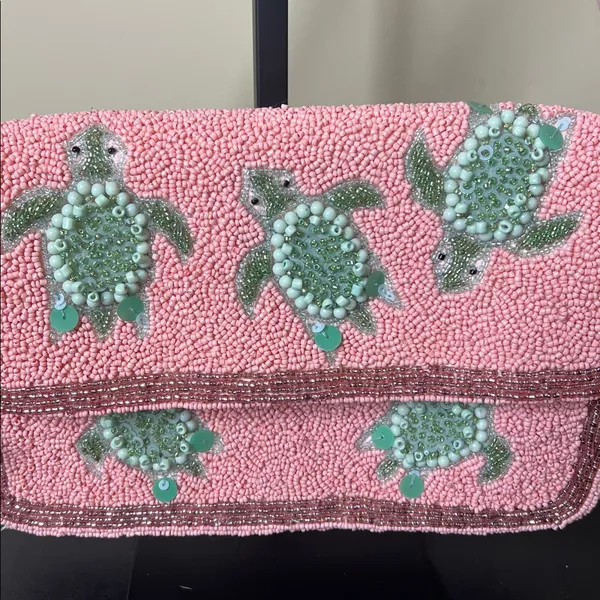 Handcrafted In India | Beaded Turtle Shoulder Bag 🐢 Pink - Image 3