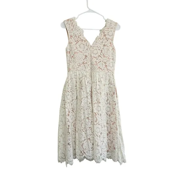 Lulus Love Poem White Lace Mini Dress V-Neck Fit & Flare Pockets‎ Bridal Shower - Image 8