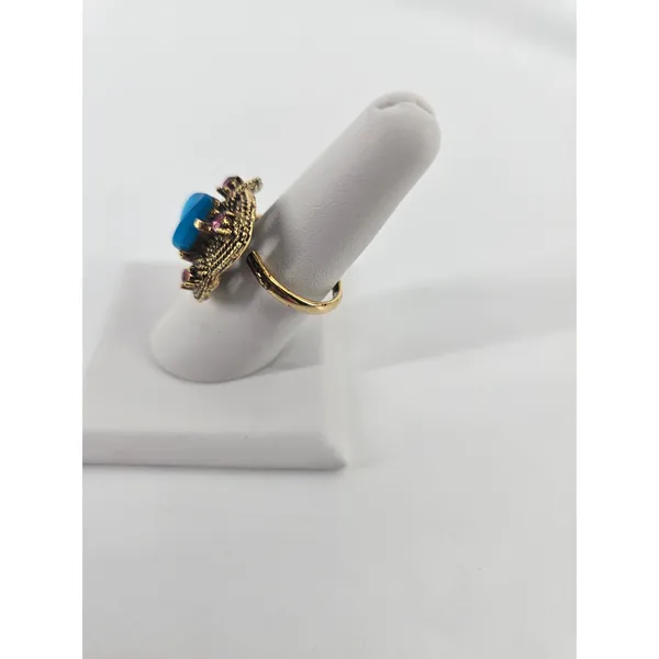 Unbranded Ring Womens 8.25 Vintage Cocktail Blue Faux Cats Eye Gold Tone EUC - Image 2