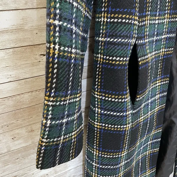 Calvin Klein‎ Womens 2 Jacket Tweed Topper Coat Green Plaid Tartan Open Front - Image 3
