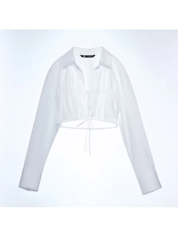 NWOT ZARA 100% cotton white Poplin Tie front Top - Image 3