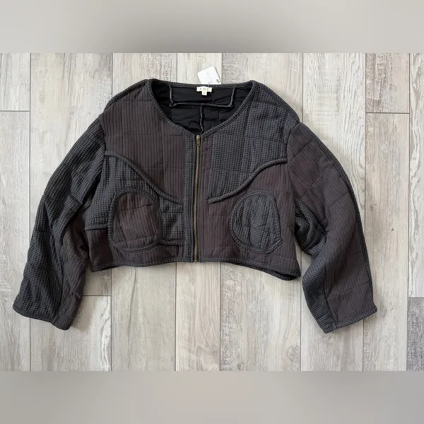 ✨NWT- POL Quilted Waffle Knit Textured Full Zip Bomber Jacket size Large - Image 7