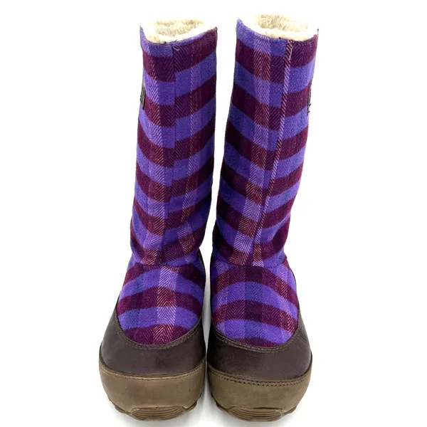 Sorel Women's Mackenzie Purple Plaid Tall Leather Wool Boots Size 7.5 - Image 4