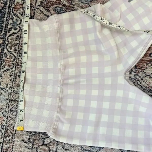 Sweaty Betty Gingham Lavender and White High-Waisted Biker Shorts Medium 8” - Image 14