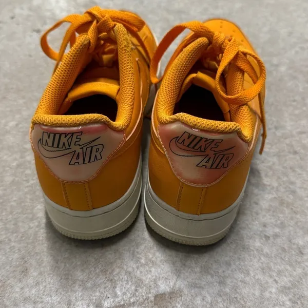 Orange Nike Air Force 1s Size 8 with Halo graphic Nike Symbol (7) - Image 2