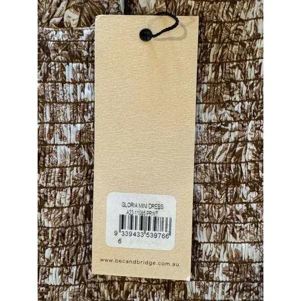 Bec + Bridge Brown And Ivory Cotton Smocked Toile Print Gloria Mini Dress Size 2 - Image 13