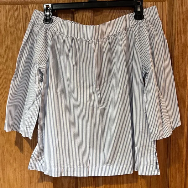 Madewell Clean Off-the-Shoulder Swing Top Shirt in Blue &‎ White Stripe Size XXS - Image 8