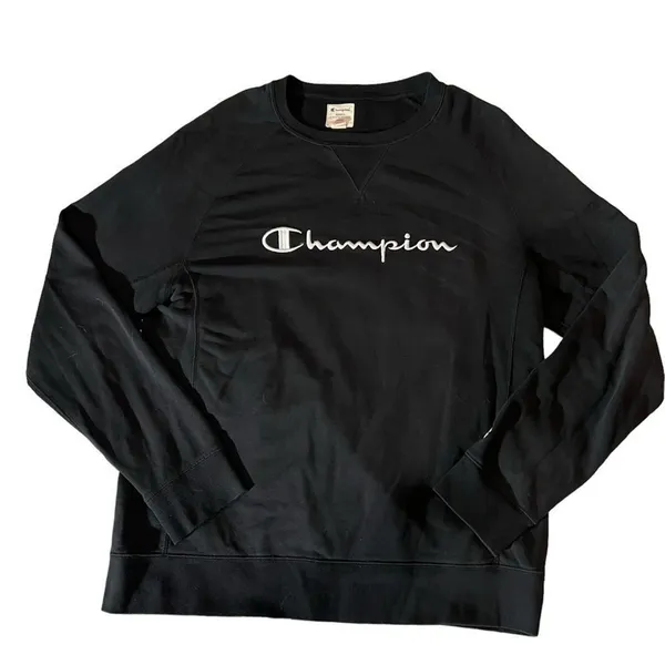 Champion Sweatshirt Womens‎ Size Large Black Crewneck Pullover Fleece Logo - Image 2