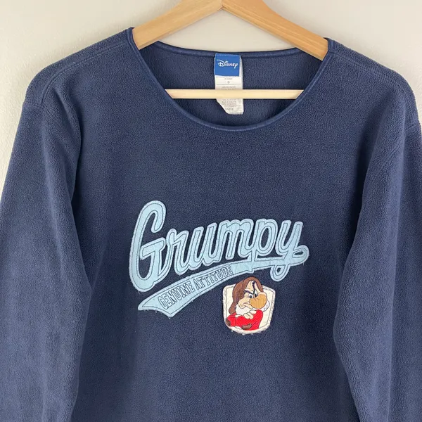 Disney Vintage Y2K Navy Blue Grumpy Genuine Attitude Crewneck Fleece Pullover - Image 2