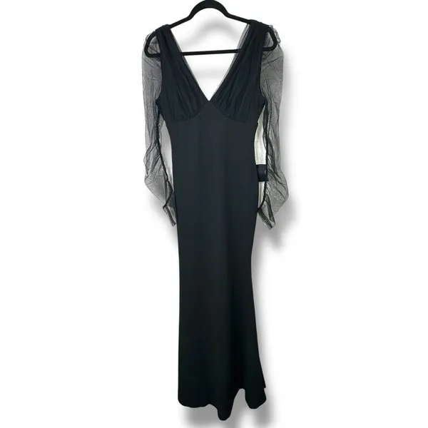 NEW Lulus Red Carpet Energy Black Tulle Long Sleeve Mermaid Maxi Dress Small - Image 5