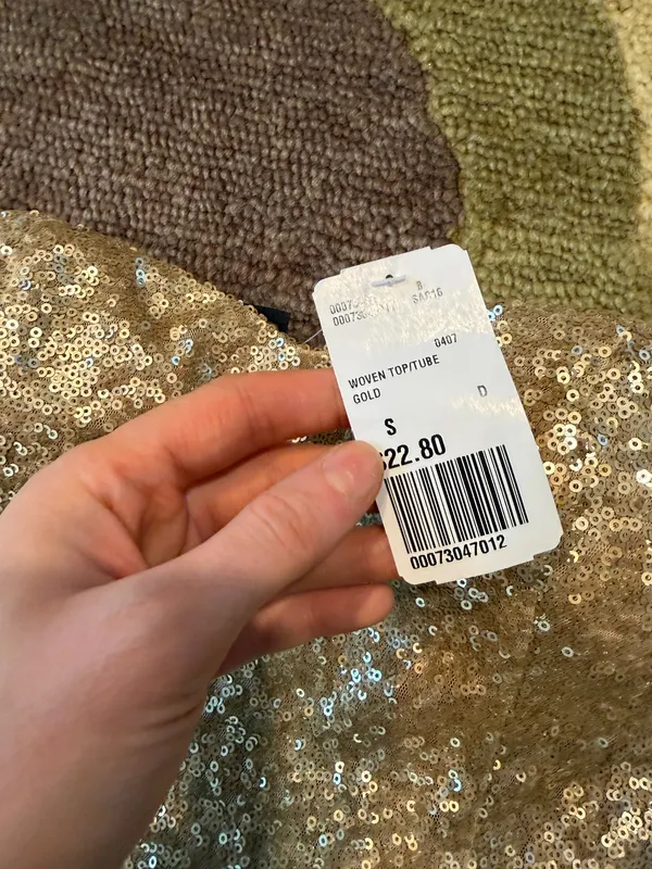 NWT Forever 21 Gold Sequin Peplum Strapless Tube Top Padded Junior’s Size Small - Image 2