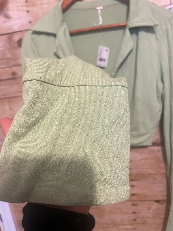 Free People Clara Ruched Long Sleeve in the "La Pera" sage green color - Image 10