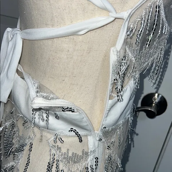 Silver Sequin Fringe‎ Dress Size M - Image 4