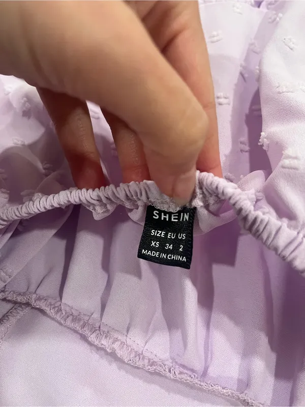 SHEIN Lilac Purple Swiss Dot Tie-Back Puff Sleeve Mini Dress Size XS - Image 7