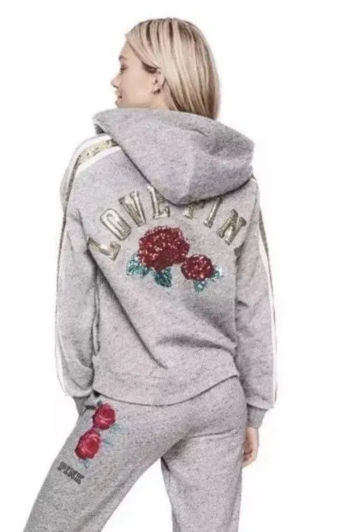 Victoria’s Secret PINK Bling Lace Up Rose Hoodie - Image 2