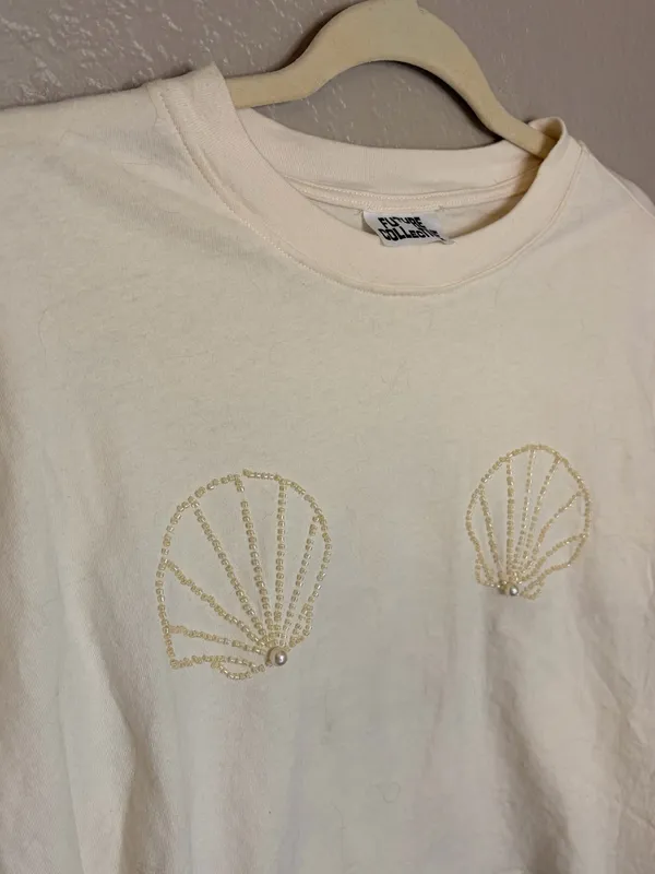 Cream beaded shell cropped top 🤍🐚 White Size M - Image 3