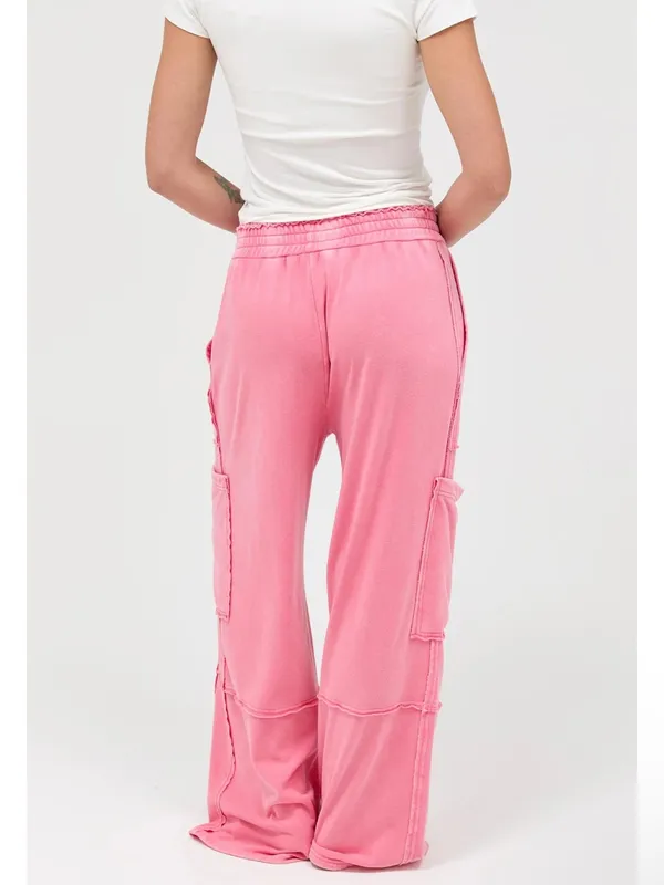 NEW Double Zero Taffy Pink Mineral Wash Cargo Sweatpants – Medium - Image 4