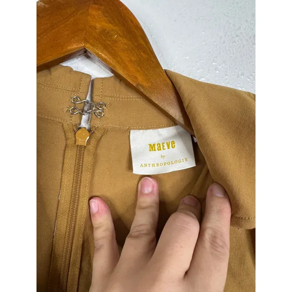 Maeve Anthropologie Mustard Yellow Linen Blend Short Sleeve Wide Leg Jumpsuit 0 - Image 3