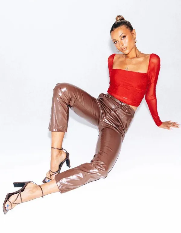 Princess Polly Vegan Leather Pants Brown - Image 2