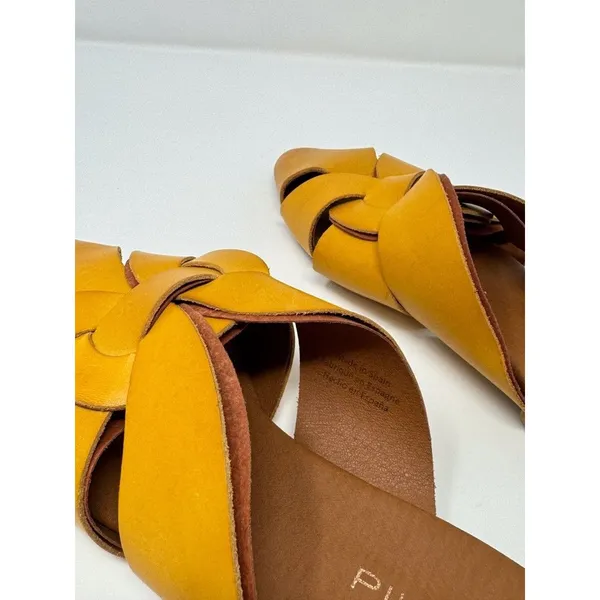 Pilcro Sandals Yellow Twisted Leather Slides Flat Pointed Toe Slip On 38 US 7.5 - Image 6