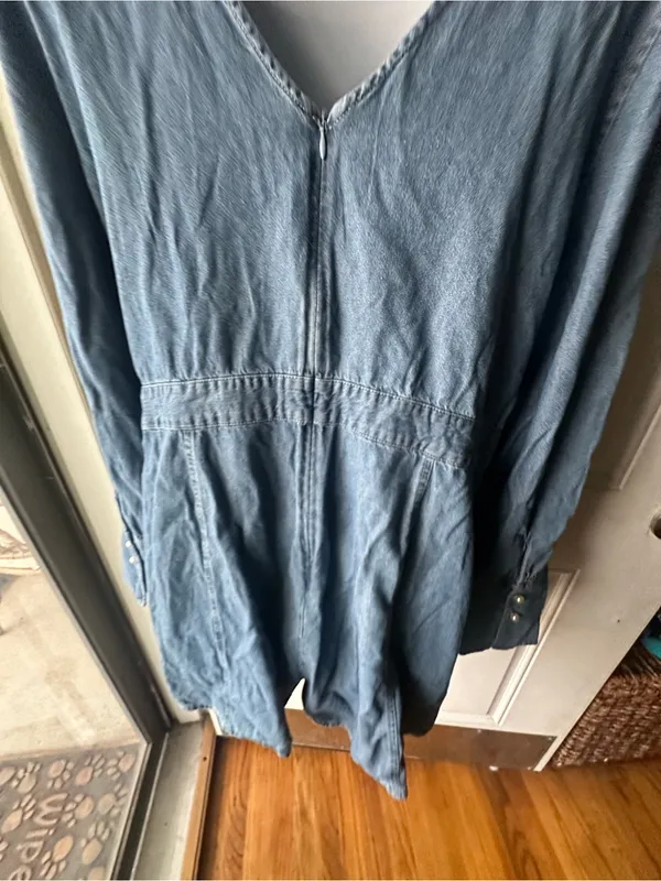Something Navy Chambray Denim Romper Long Sleeve Puff Sleeve Size XL - Image 5