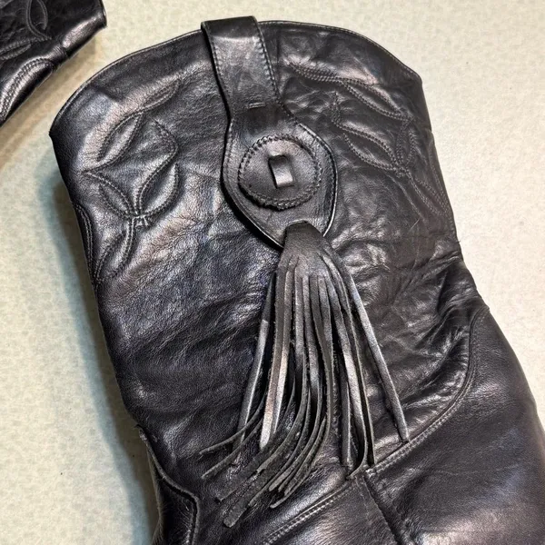 Vintage Laredo black leather‎ fringe cowboy boots BURNING MAN size 9 T1 - Image 3