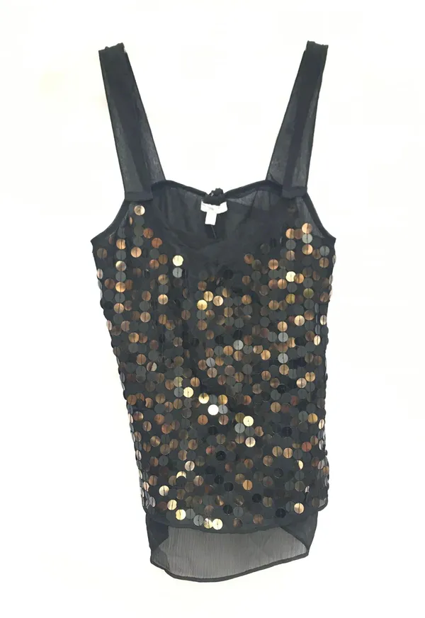 NWT XS Tank Top Blouse Black Women’s Bow Sequins Shirt - Image 3