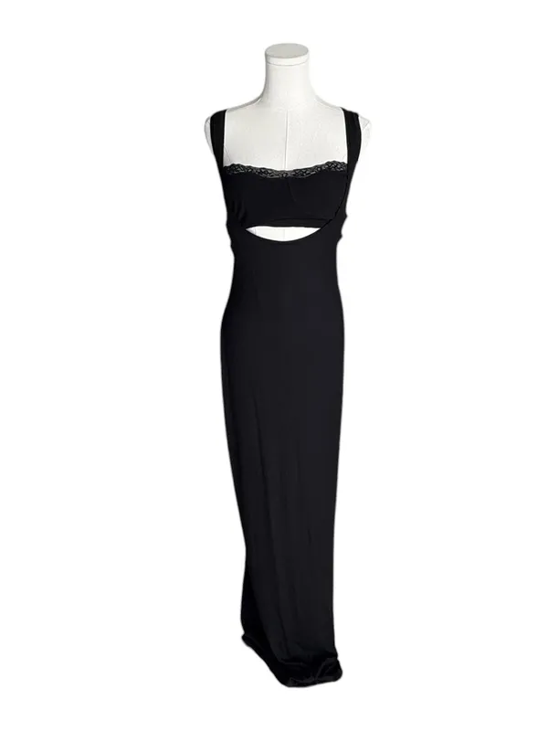 SKIMS - Soft Lounge Lace Scoop Neck Long Dress Onyx Black Sz L - Image 4