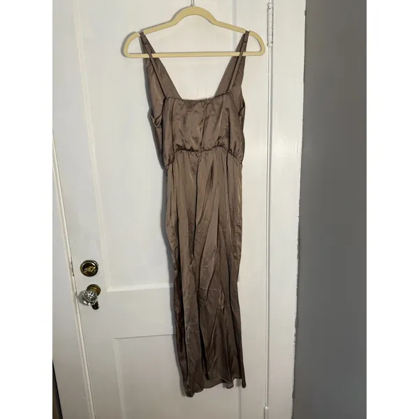 Abercrombie and Fitch Satin Draped Wrap Midi Dress Size Medium Light Brown - Image 5