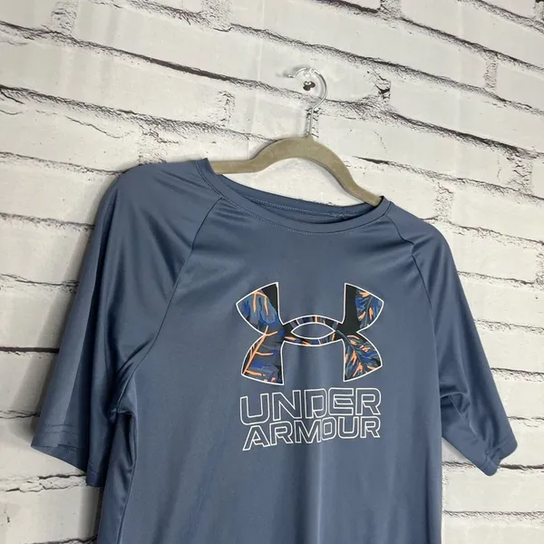 Under Armour Youth XL Navy Performance Logo Athletic Loose Fit Gym Training Tee - Image 3