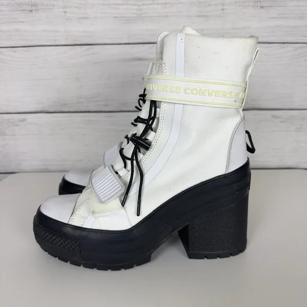 Converse All Star GR82‎ De Luxe Womens 6.5 White Boots Block Heel Cord Lock Goth - Image 4