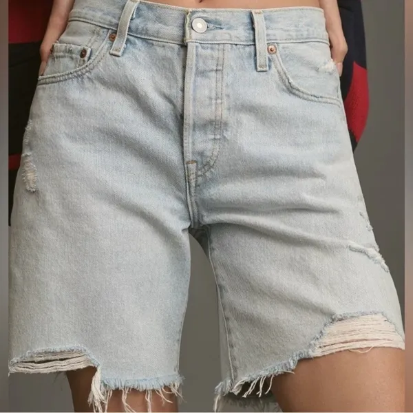Levi’s 501 Distressed High Rise Denim Jean Shorts - Image 2