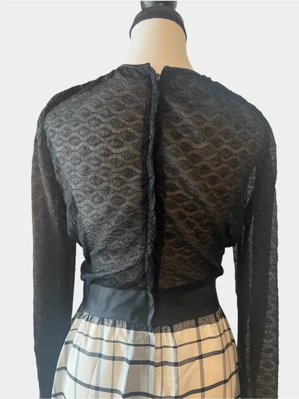 Vintage Betty Lane Original Black White Plaid Lace Bow Maxi Dress Union Made - Image 7