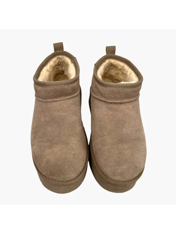 Bearpaw Shalini Low Suede Ankle Boots Wool Blend Lining Size 10 Beige - Image 3