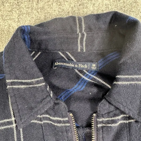 Abercrombie & Fitch Medium Womens Blue Plaid Shirt Dress‎ Long Sleeve Zip Collar - Image 5