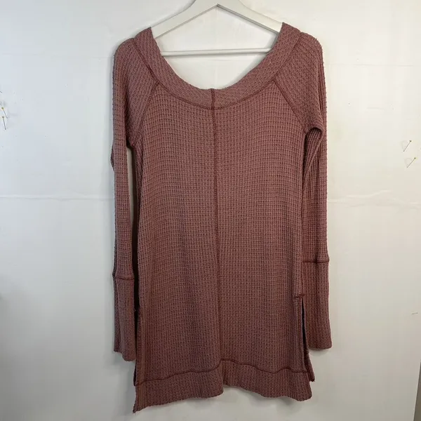 We The Free People Size S Tunic Top Kate‎ Thermal Off Shoulder Long Sleeve Mauve - Image 9