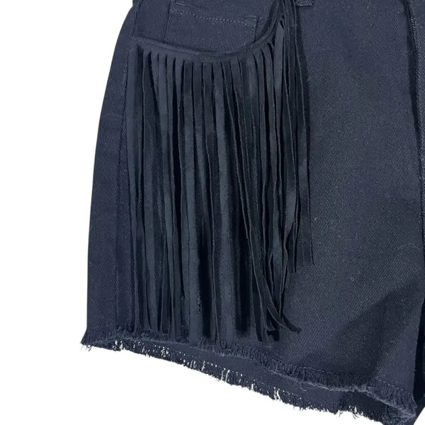 Altar'd State Fringe Front Raw Hem Denim Shorts Black Western Boho Size M - Image 3