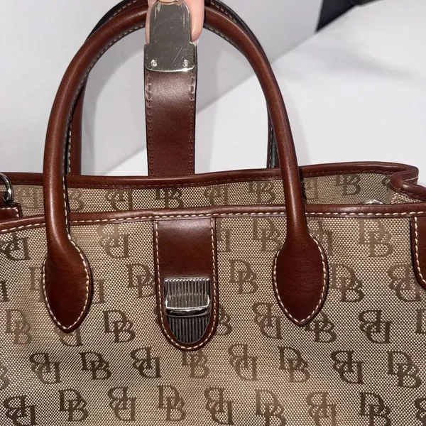 Vintage Dooney & Bourke Y2K Old Money Classic Leather Canvas Satchel Bag‎ Purse - Image 10