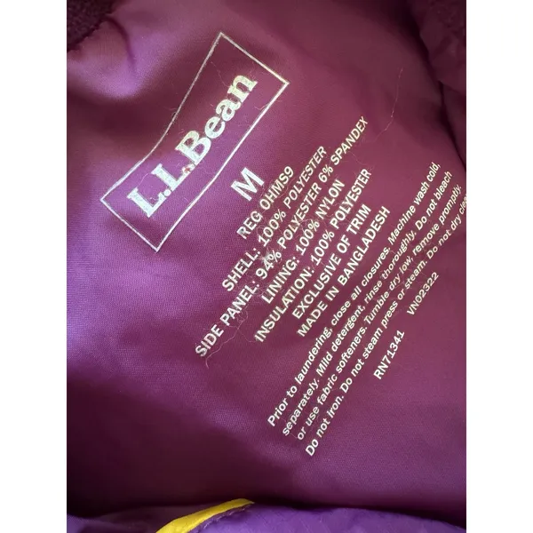 L.L Bean Purple Quilted Full Zip Vest Women’s Size Medium - Image 6