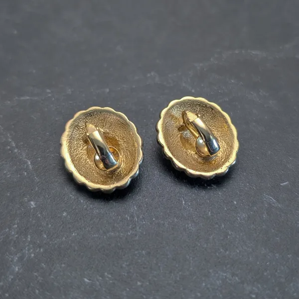 Vintage Clip On Earrings Elegant Glam Dark Green with Gold Tone Statement Halo - Image 6