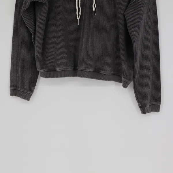 Aerie Women's Ribbed Cropped Hoodie Charcoal Gray Size Small Oversized Casual - Image 3