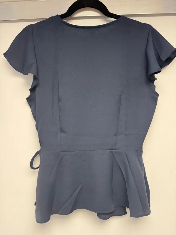 Tommy Hilfiger Navy Wrap Peplum Blouse with Flutter Sleeves - Image 2